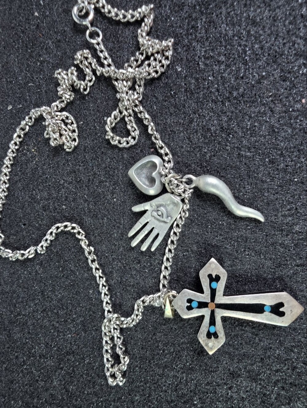Sterling Silver Cross Necklace With Charms And Chain